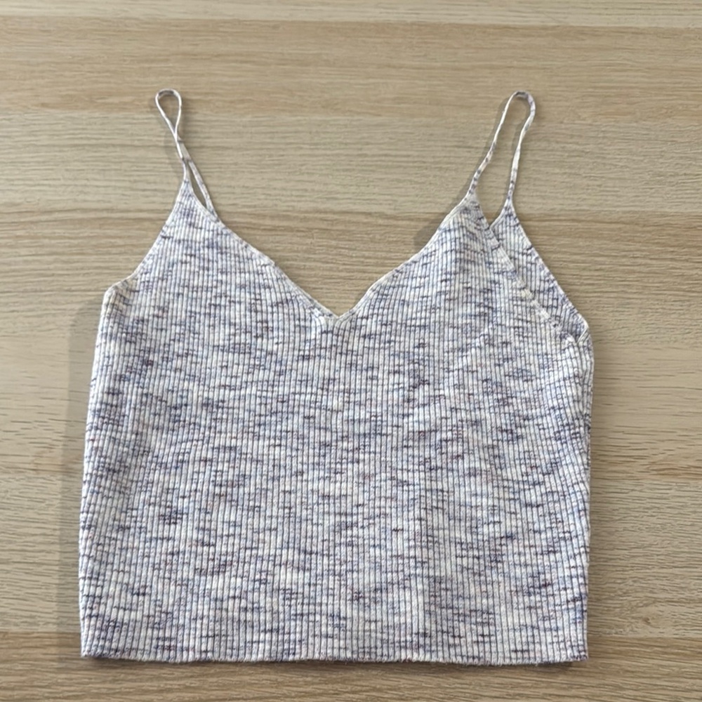 La Hearts Purple and White Ribbed Crop Camisole